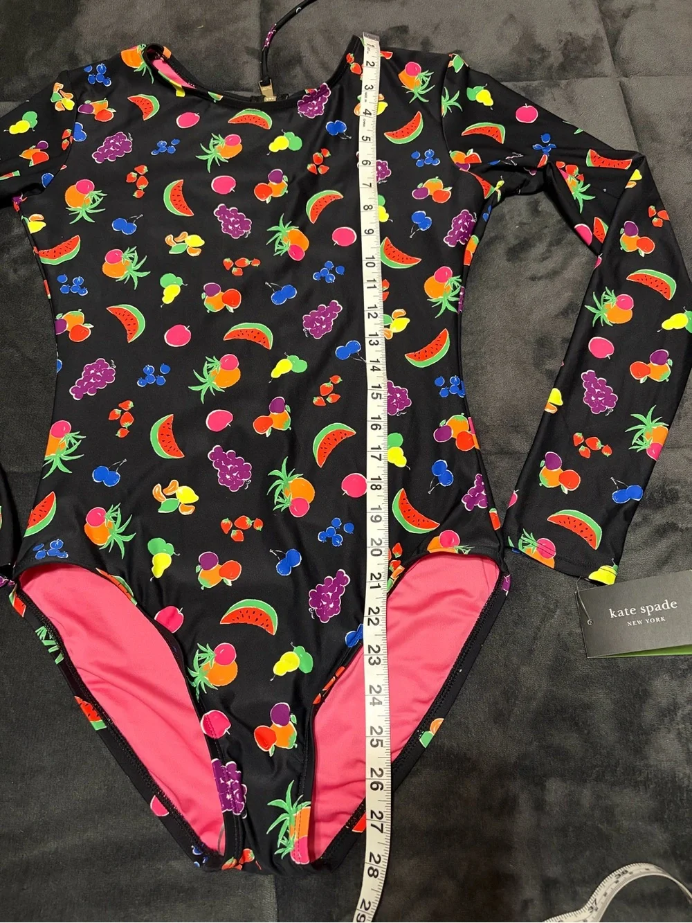 New Kate Spade New York Fruit Print Long Sleeve One piece Rash Guard- XS